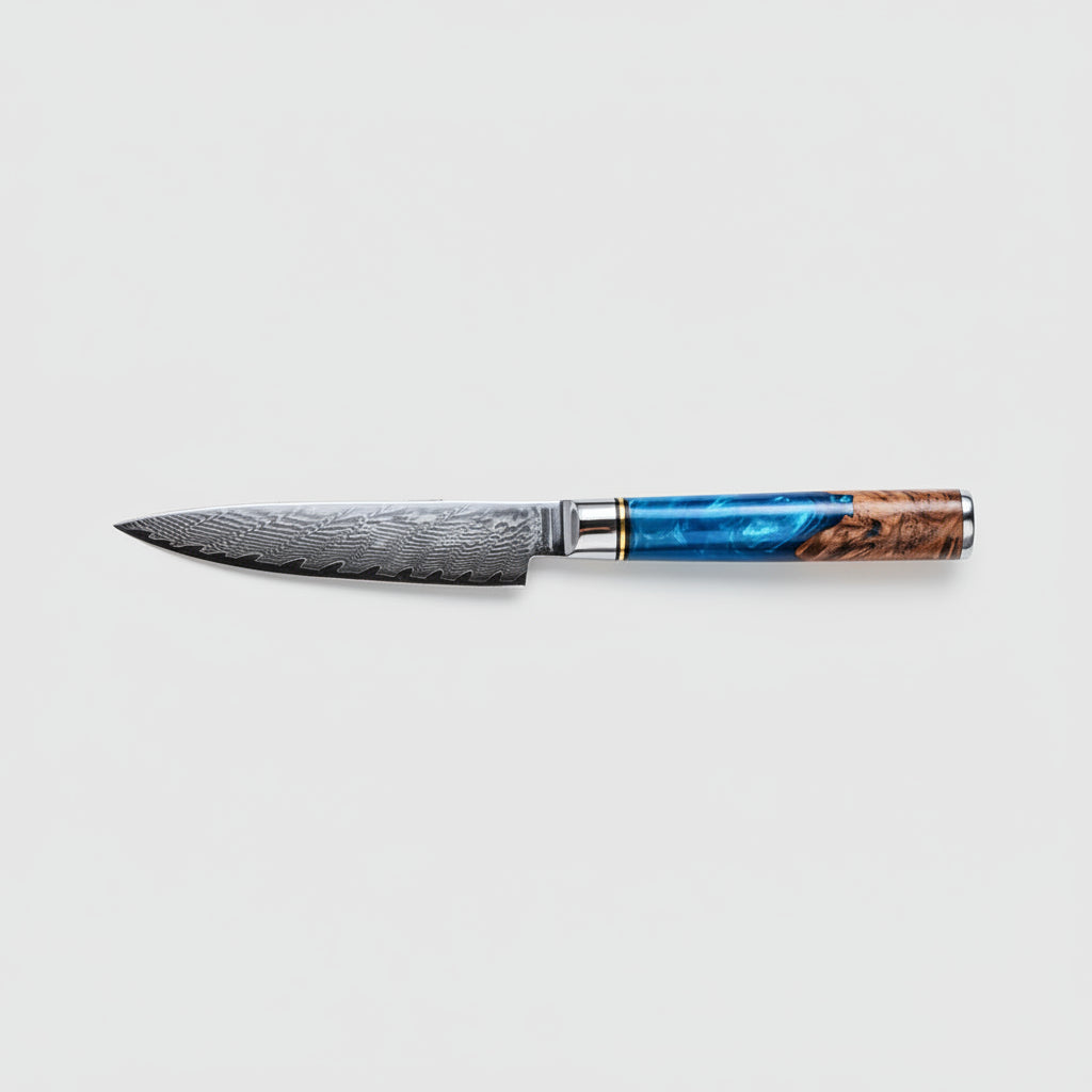 Utility knife with measurements and specifications on a white background
