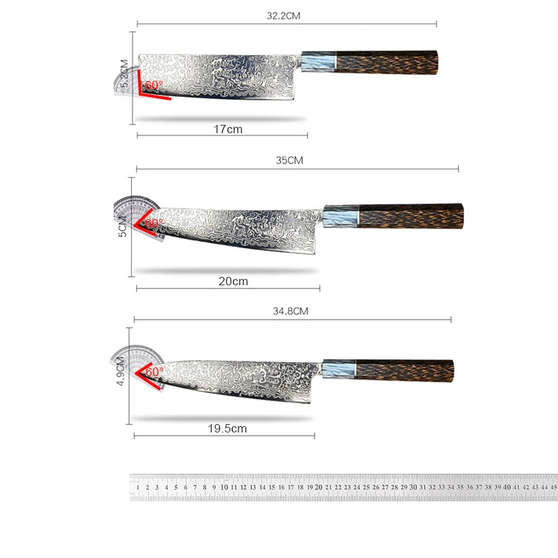 Multi-Functional Damascus Chef Knife — Three-Edge Blade