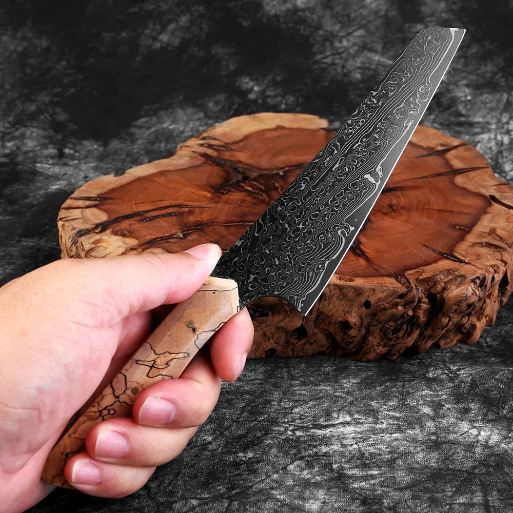 5.5" Damascus Peeling Knife — Full Tang, Black Blade