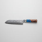 Santoku knife with measurements and specifications on a white background