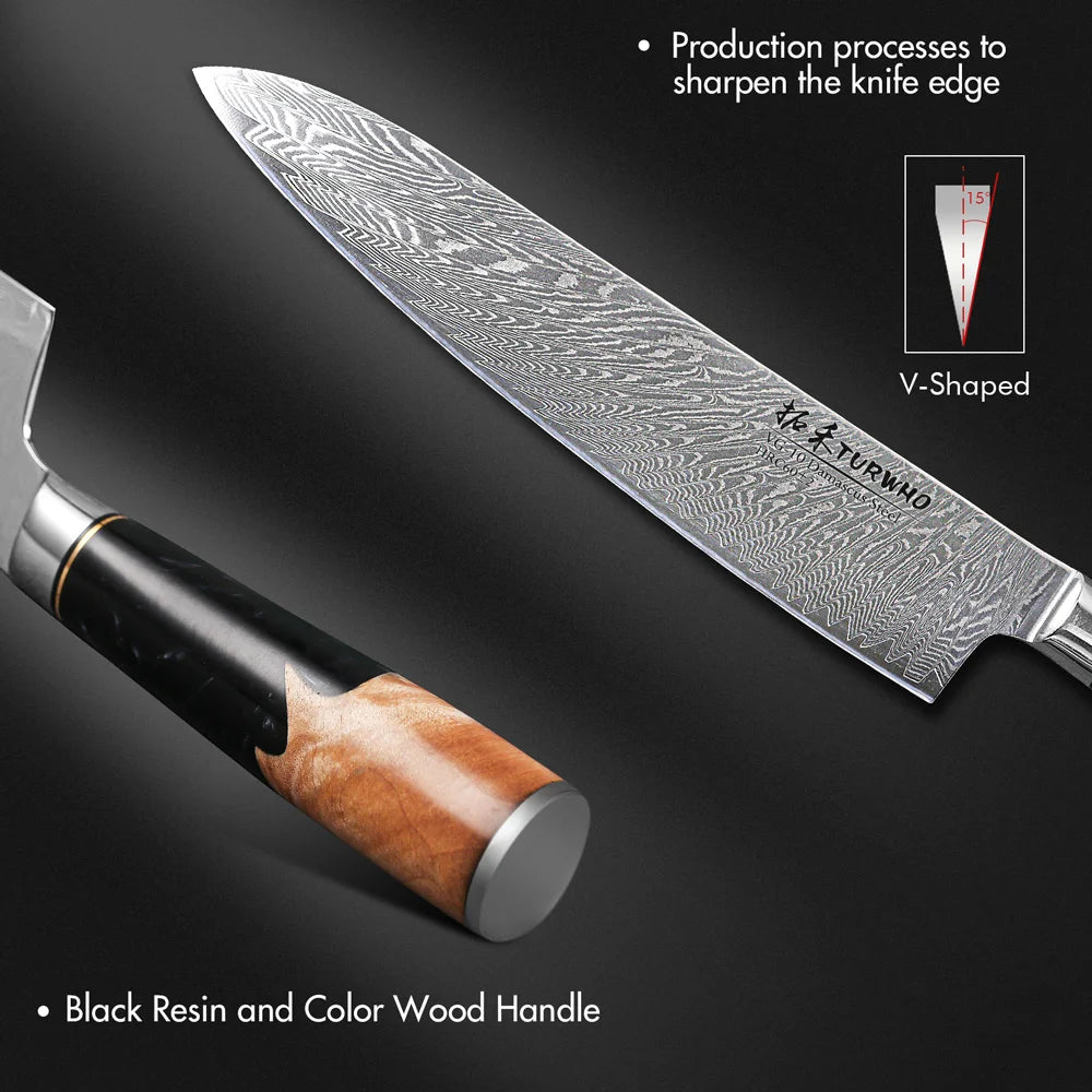 TURWHO 9.5" Gyuto Chef Knife — VG10 Core Damascus