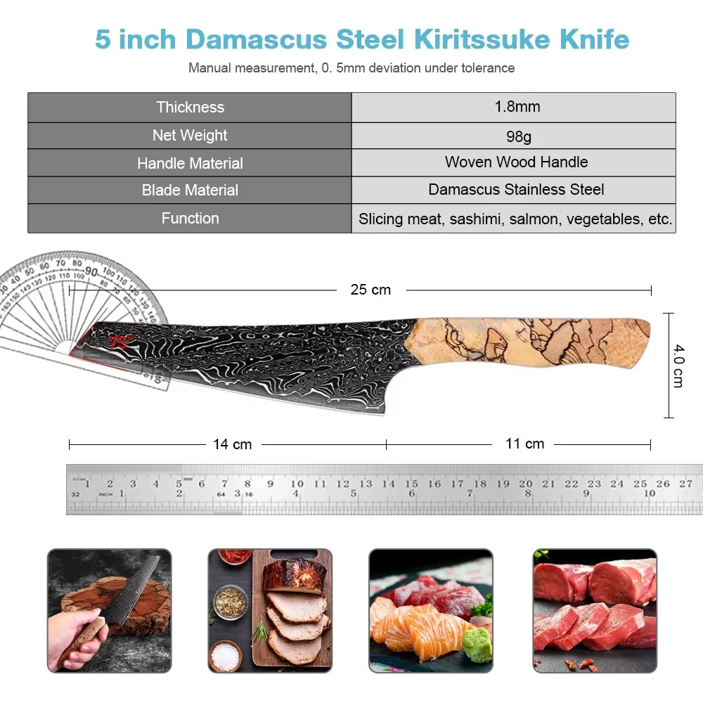 5.5" Damascus Peeling Knife — Full Tang, Black Blade