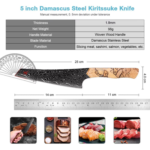 5.5" Damascus Peeling Knife — Full Tang, Black Blade