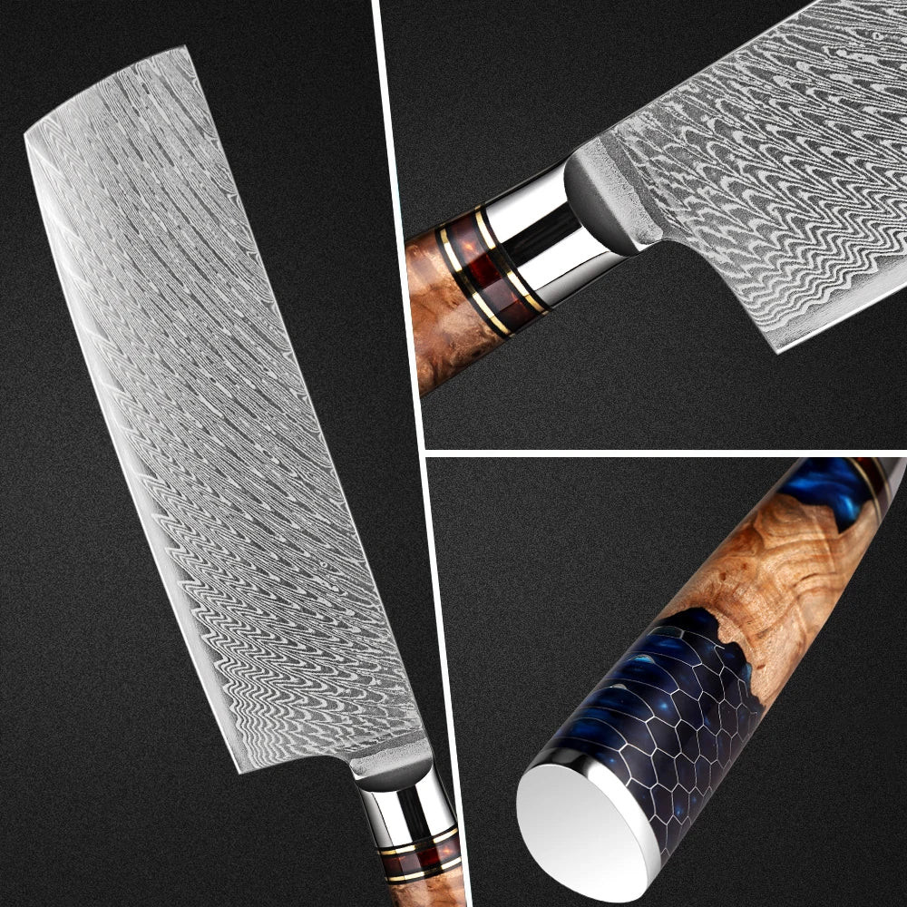 7" Damascus Nakiri Knife — Ergonomic Handle