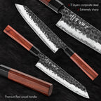 HEZHEN 8.3" Chef Knife — Composite Steel, Red Wood Handle
