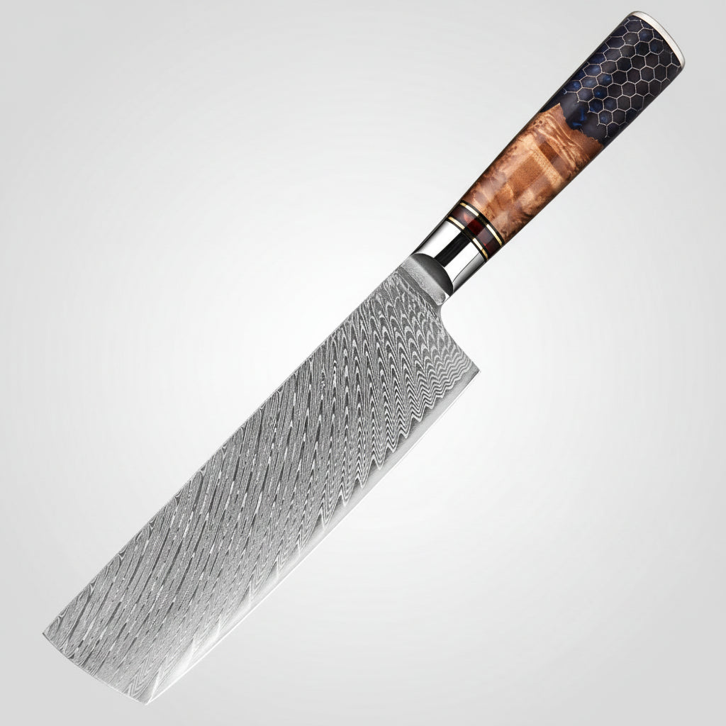 Knife with wooden handle on a dark blue background, featuring the brand 'XITUO'.