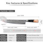 TURWHO 9.5" Gyuto Chef Knife — VG10 Core Damascus